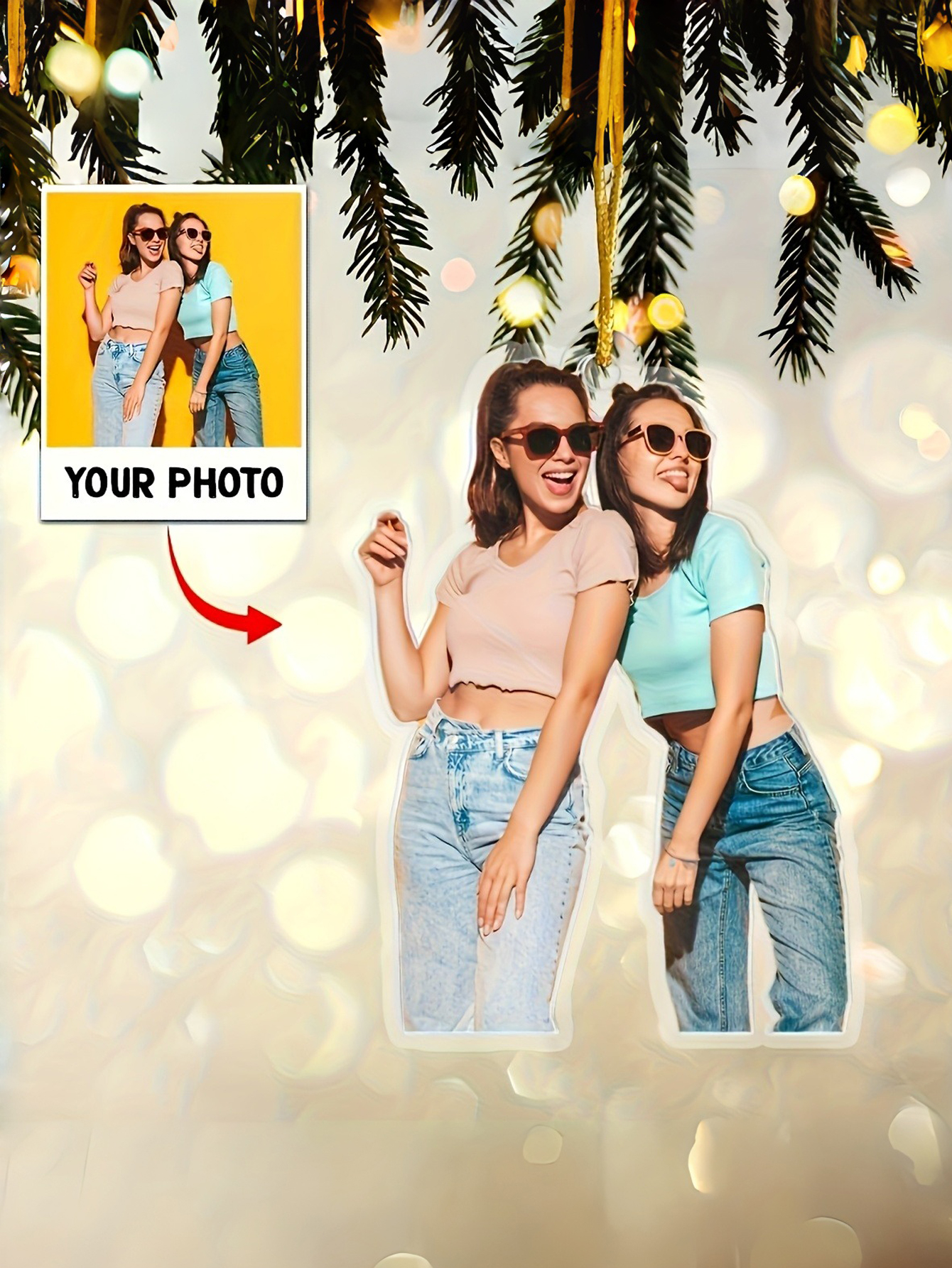 2D Flat Custom Christmas Decorations for Families, Couples, and Pets Photo Ornaments, Acrylic Christmas Tree Decorations Personalized Image Decorations as Christmas Gifts